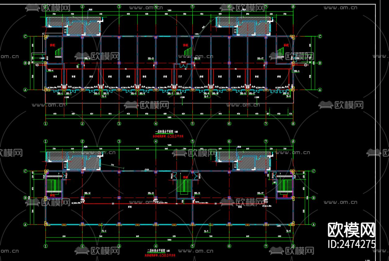 都锦苑小区26号楼给排水及水灭火系统计CAD施工图下载（渲染图3）