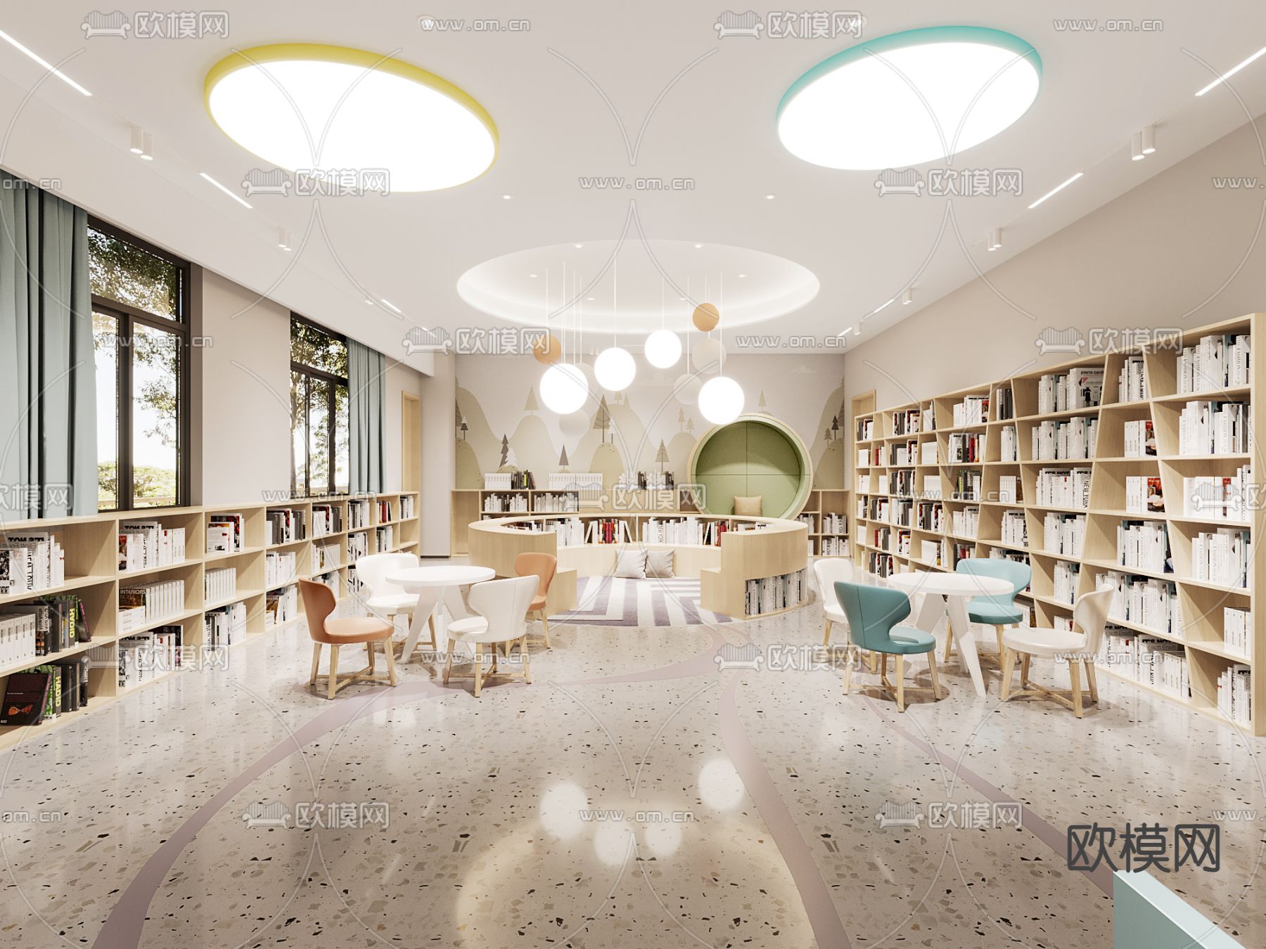 儿童图书馆 阅览室3d模型下载（渲染图2）