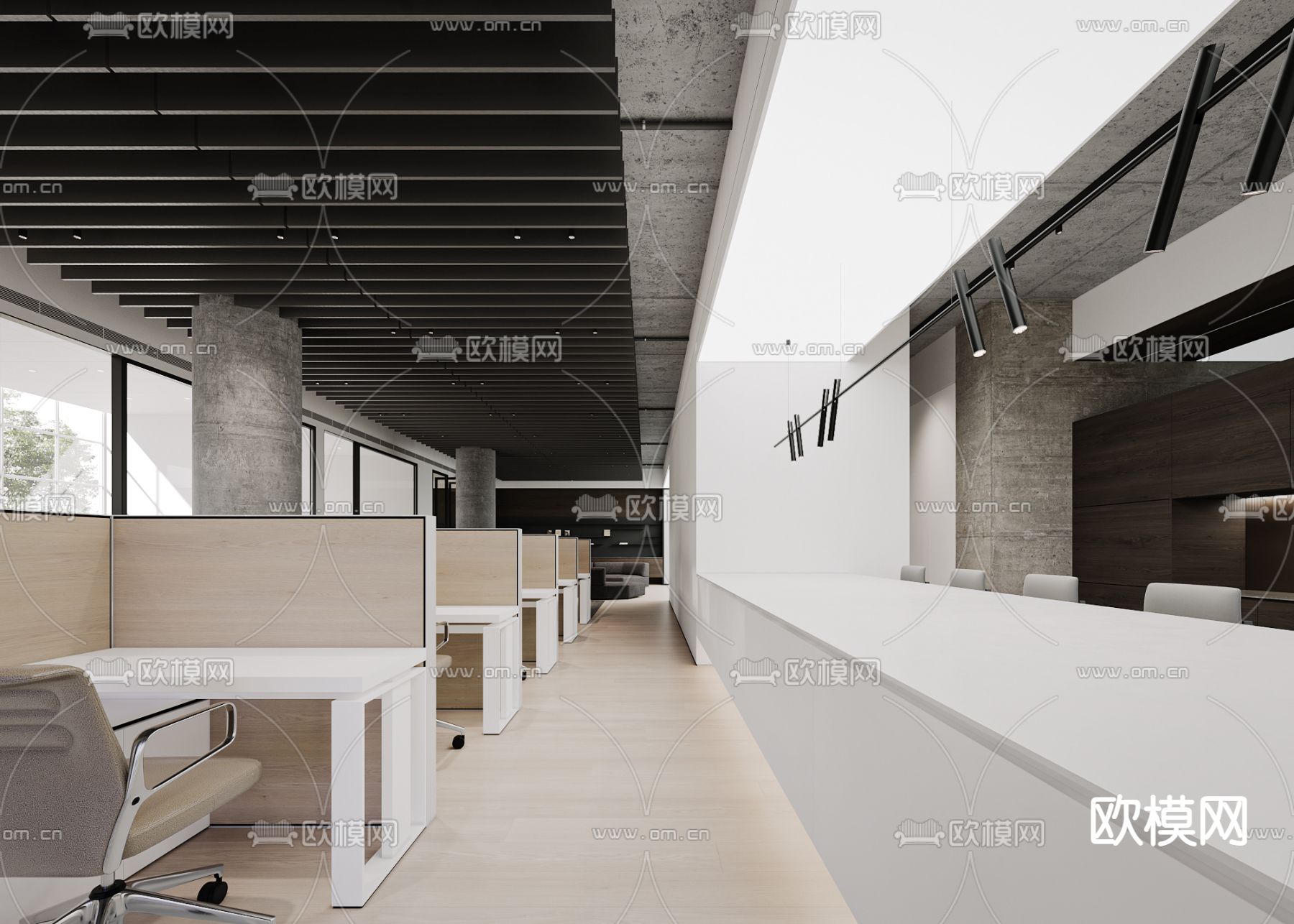 现代办公室 办公区3d模型下载（渲染图1）