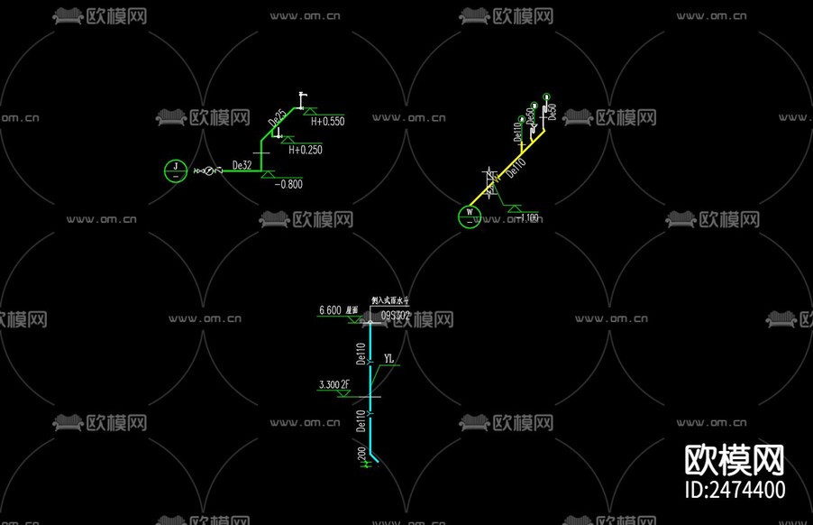 泗洪縣石集辦公樓給排水系統(tǒng)設(shè)計(jì)CAD施工圖下載(渲染圖4)