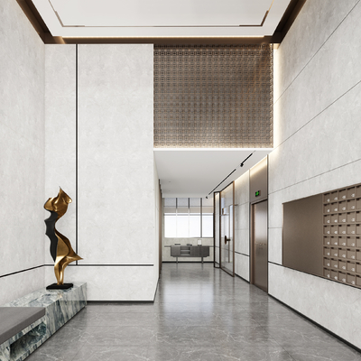  现代写字楼电梯间su模型 