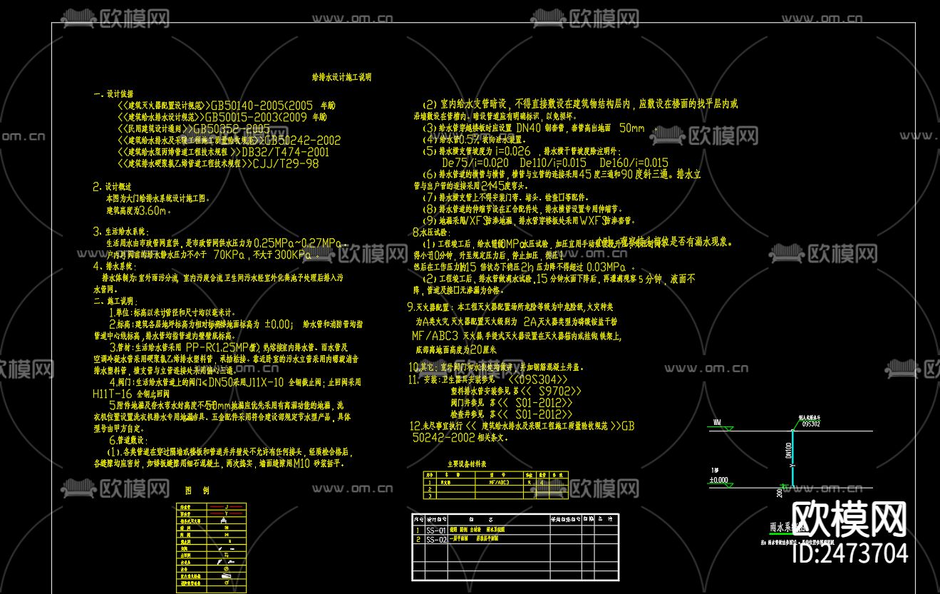 某40平大门给排水cad施工图下载（渲染图2）