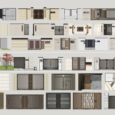 现代铁艺大门 围墙su模型