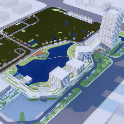  现代办公产业园鸟瞰su模型 