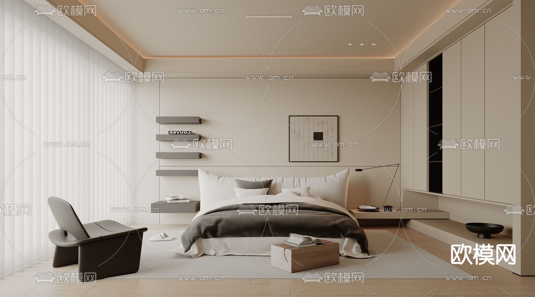 侘寂卧室 主人房3d模型下载（渲染图1）
