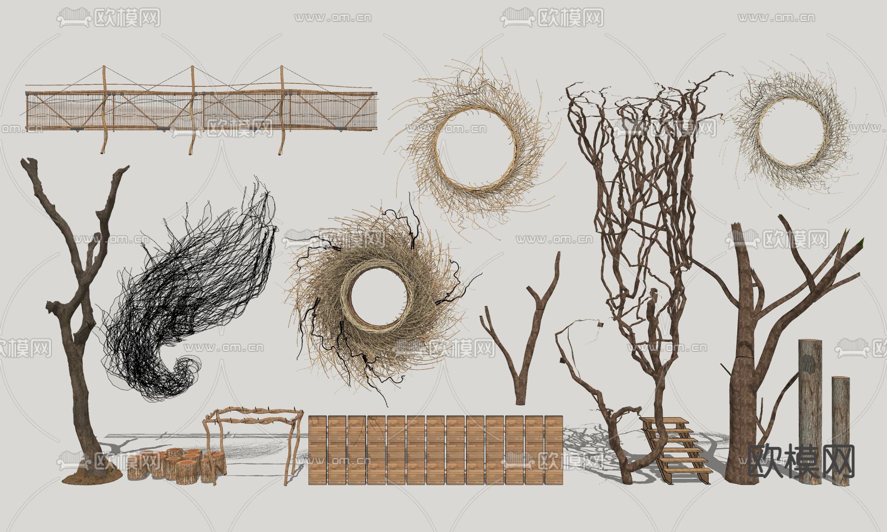 侘寂风鸟巢藤蔓小品su模型下载