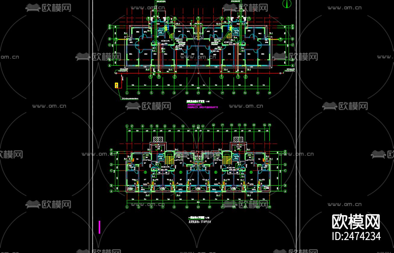 鸿润雅居小区13号楼给排水cad施工图下载（渲染图4）