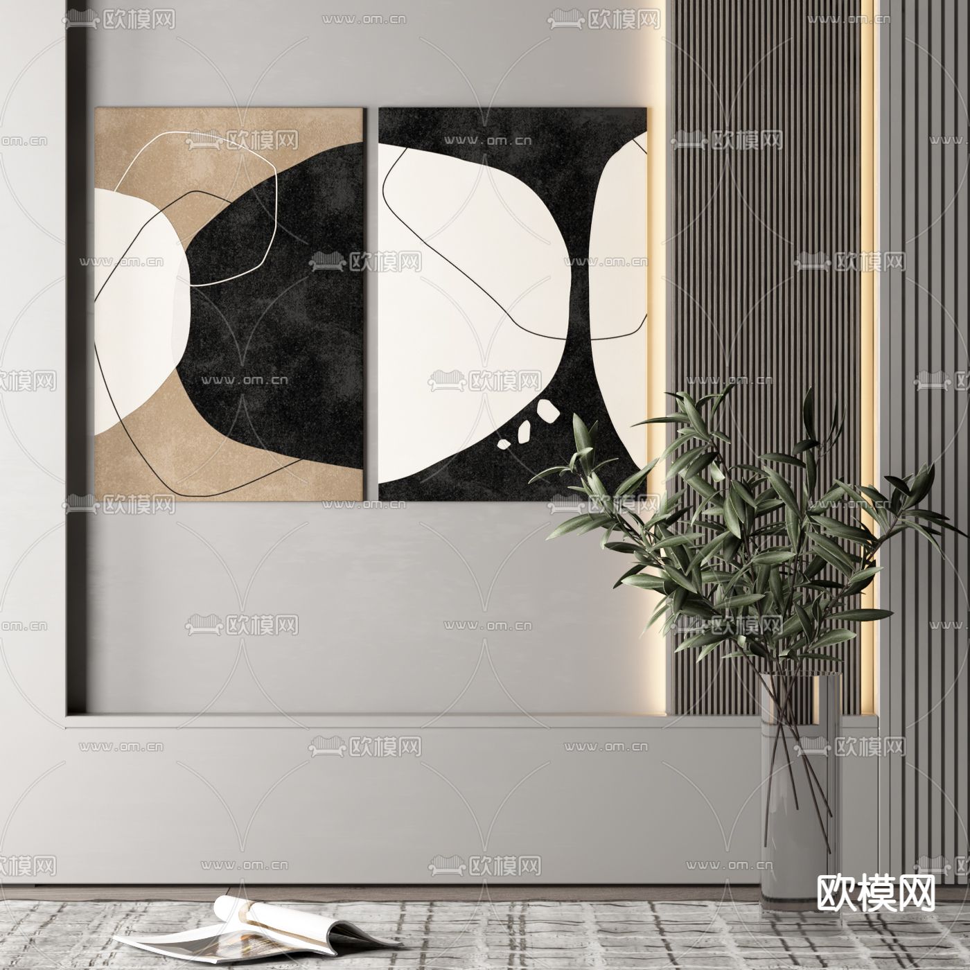 侘寂风装饰画 抽象画su模型下载（渲染图1）