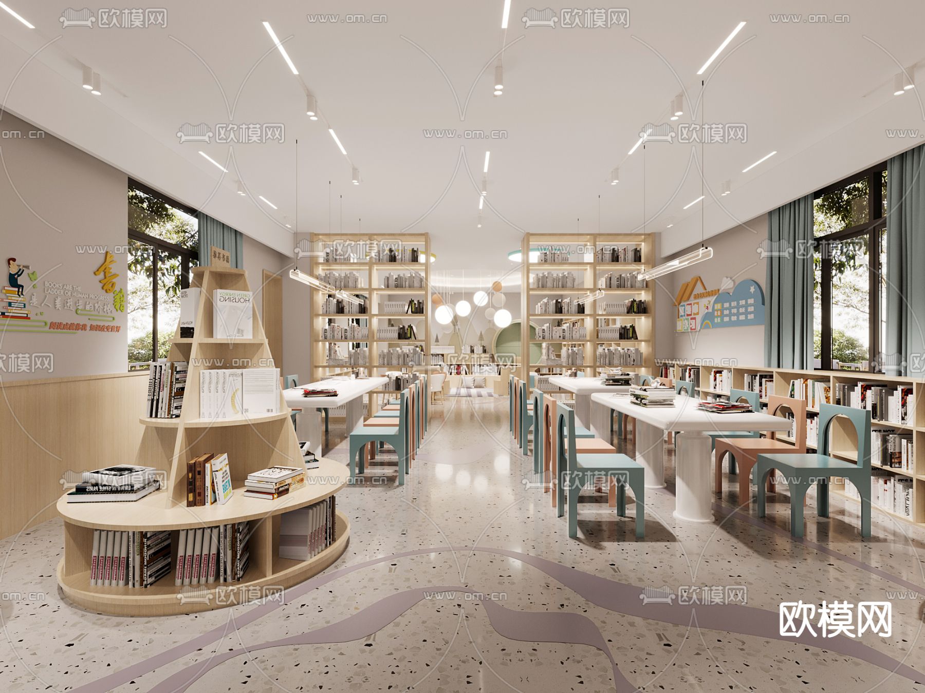儿童图书馆 阅览室3d模型下载（渲染图1）