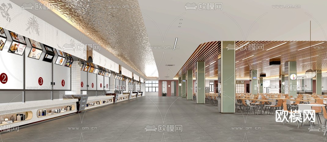 现代食堂3D模型下载_ID12301966_3dmax免费模型-欧模网