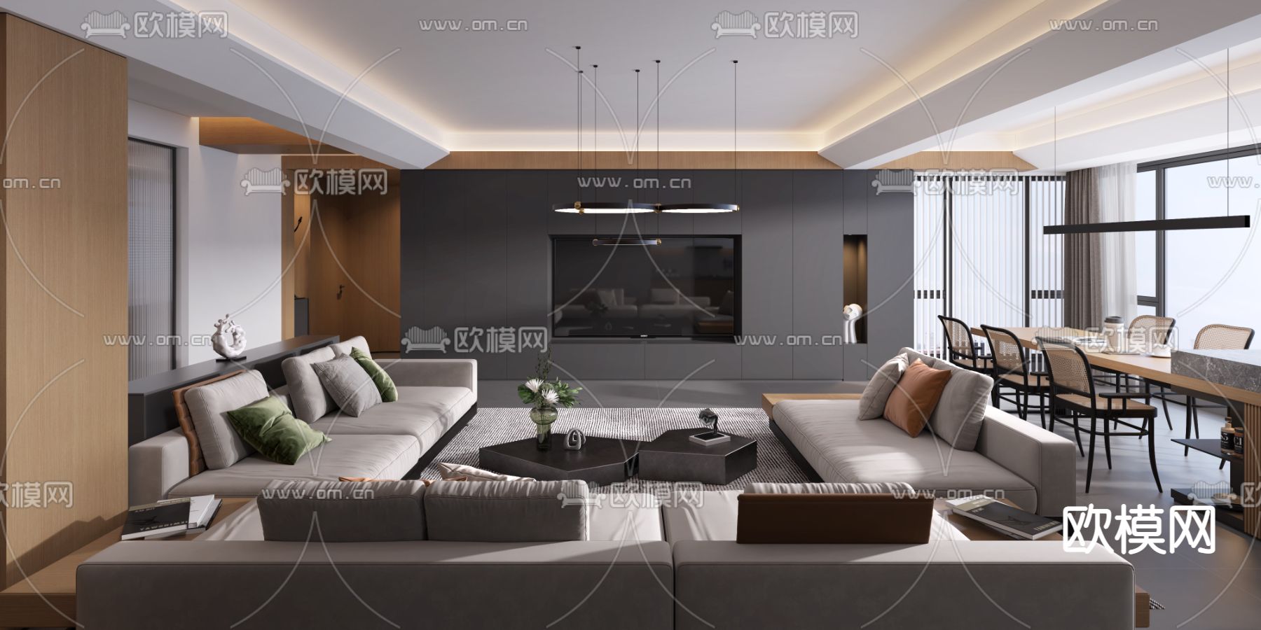 高级灰客餐厅3d模型下载（渲染图5）