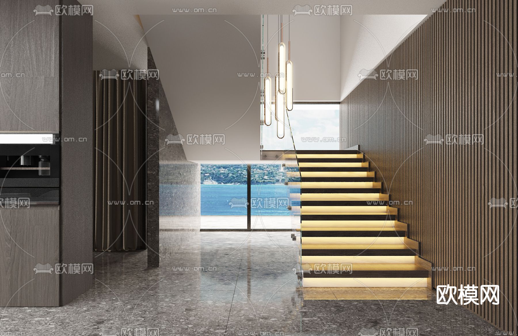 现代楼梯间免费3d模型下载