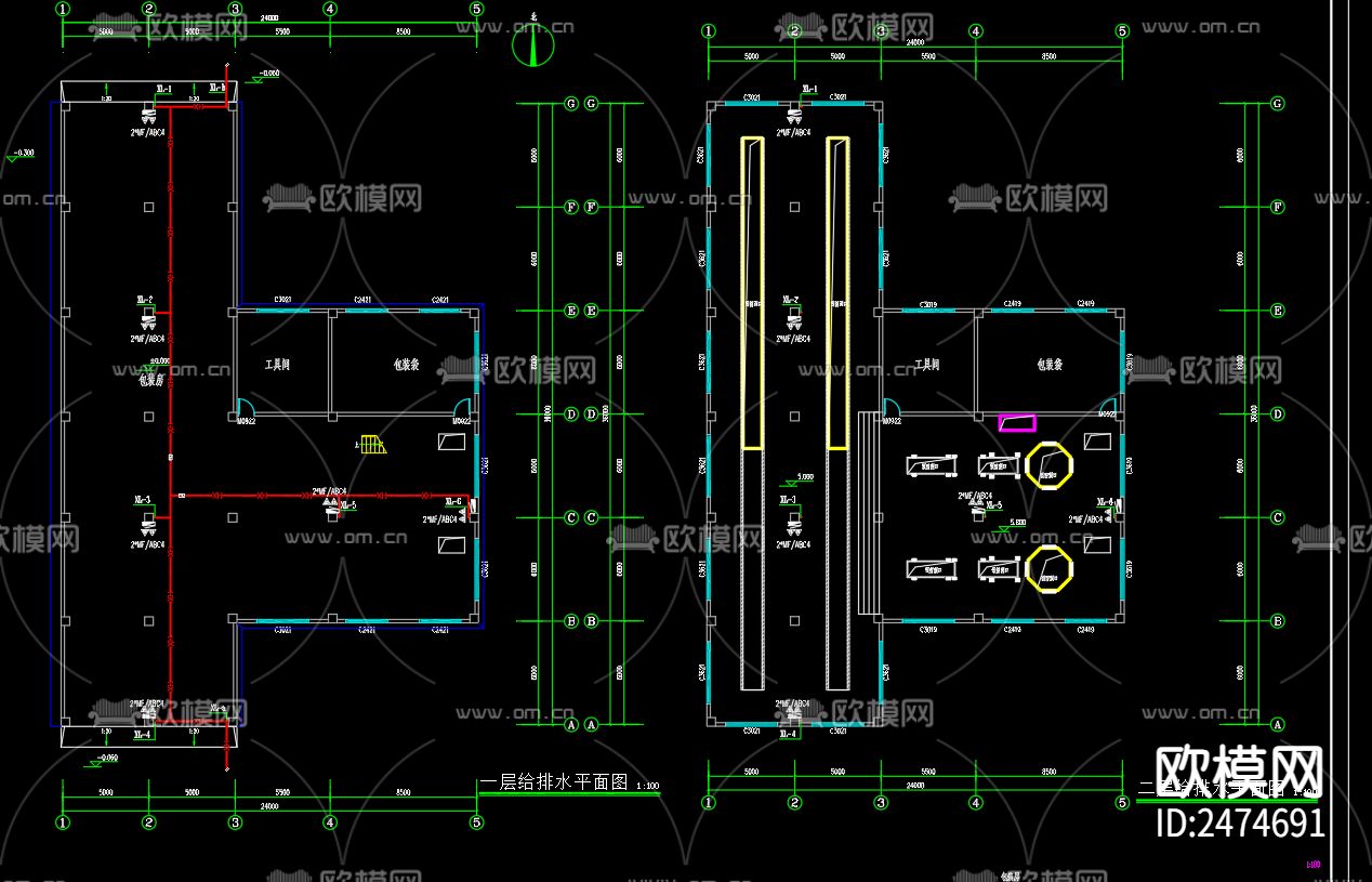 包装房给排水设计CAD施工图下载（渲染图3）