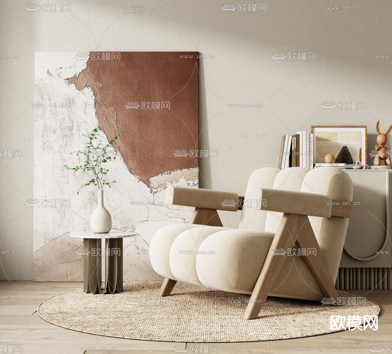 侘寂单人沙发su模型下载（渲染图1）