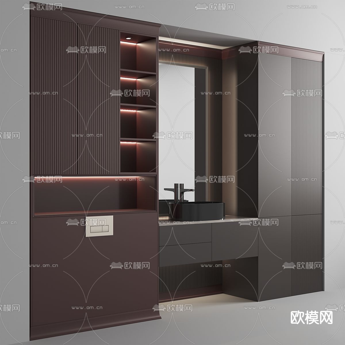 高级灰浴室柜 洗手台3d模型下载
