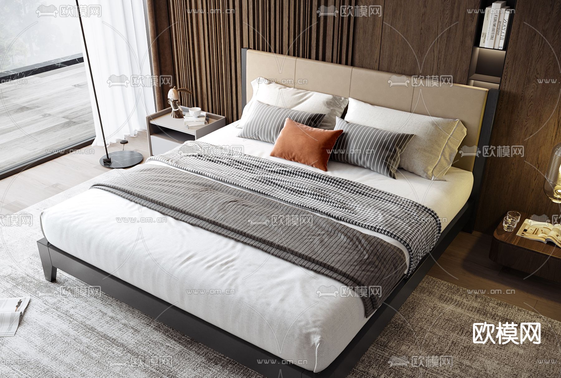 现代双人床3d模型下载（渲染图2）
