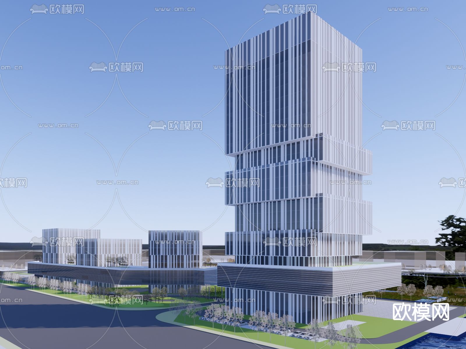 现代办公产业园鸟瞰su模型