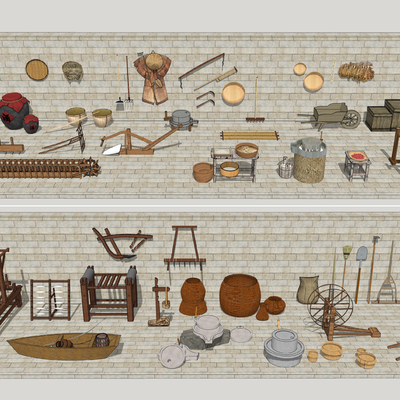 中式传统民俗农用具su模型