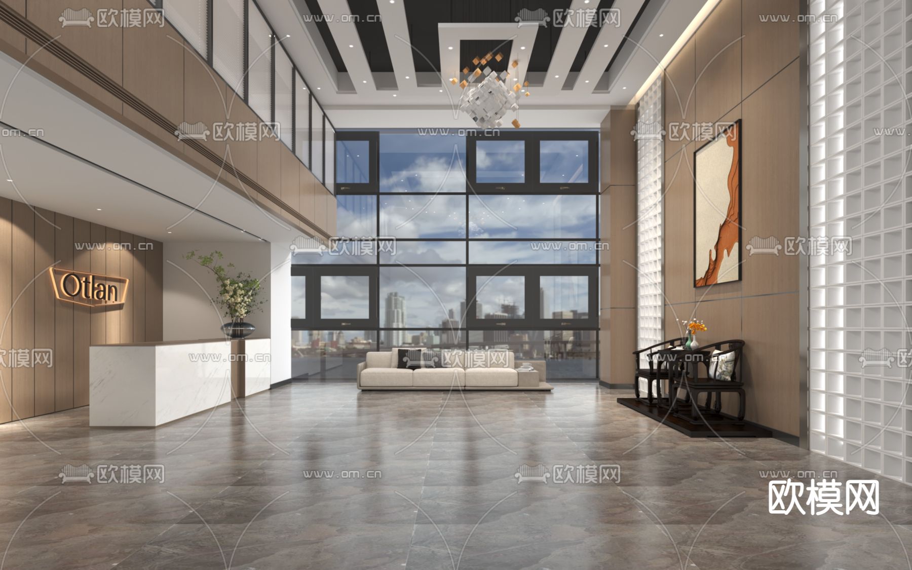 办公前厅空间免费3d模型下载
