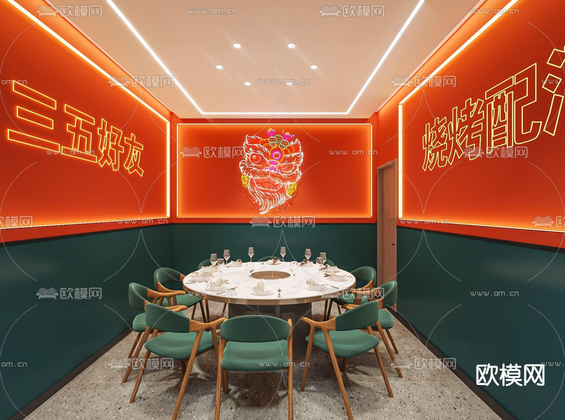 工业风国潮烧烤店包间3d模型下载