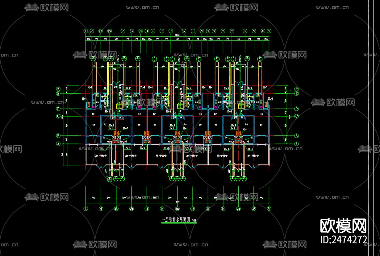 临淮镇胜利家园小区15#楼排水设计CAD施工图下载（渲染图3）
