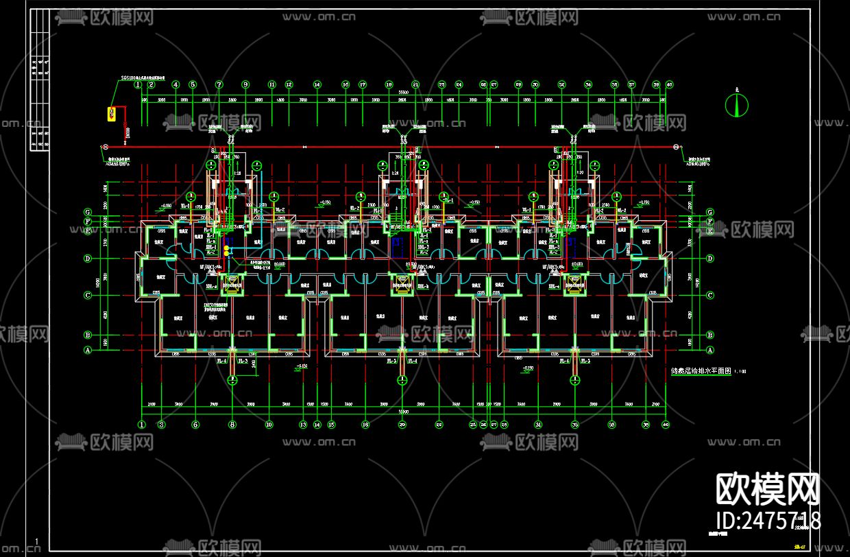 金色界城项目1号楼给排水及水灭火系统CAD施工图下载（渲染图1）