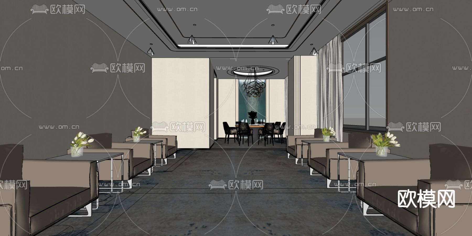 现代酒店大堂大厅su模型