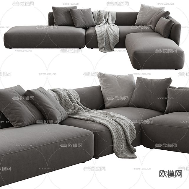 现代简约布艺转角多人沙发免费3d模型下载_ID12302578_3dmax免费模型-欧模网