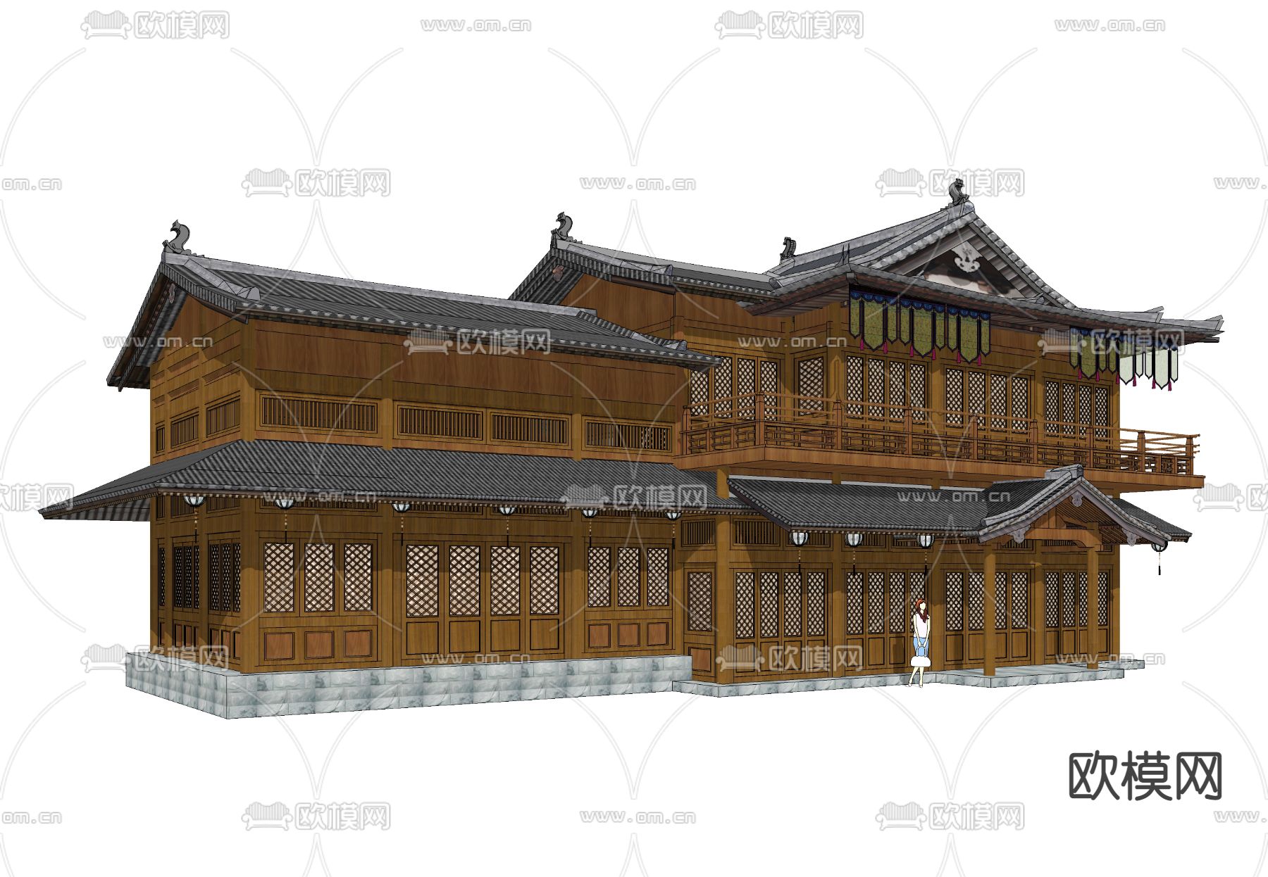 中式仿古商业建筑su模型下载