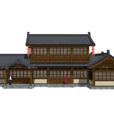  中式古建 仿古商业建筑su模型 
