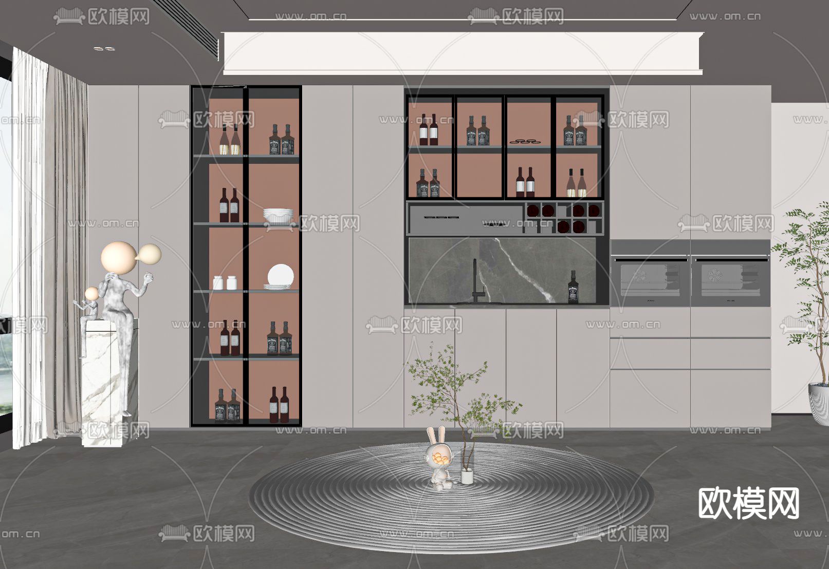 现代酒柜su模型下载（渲染图2）