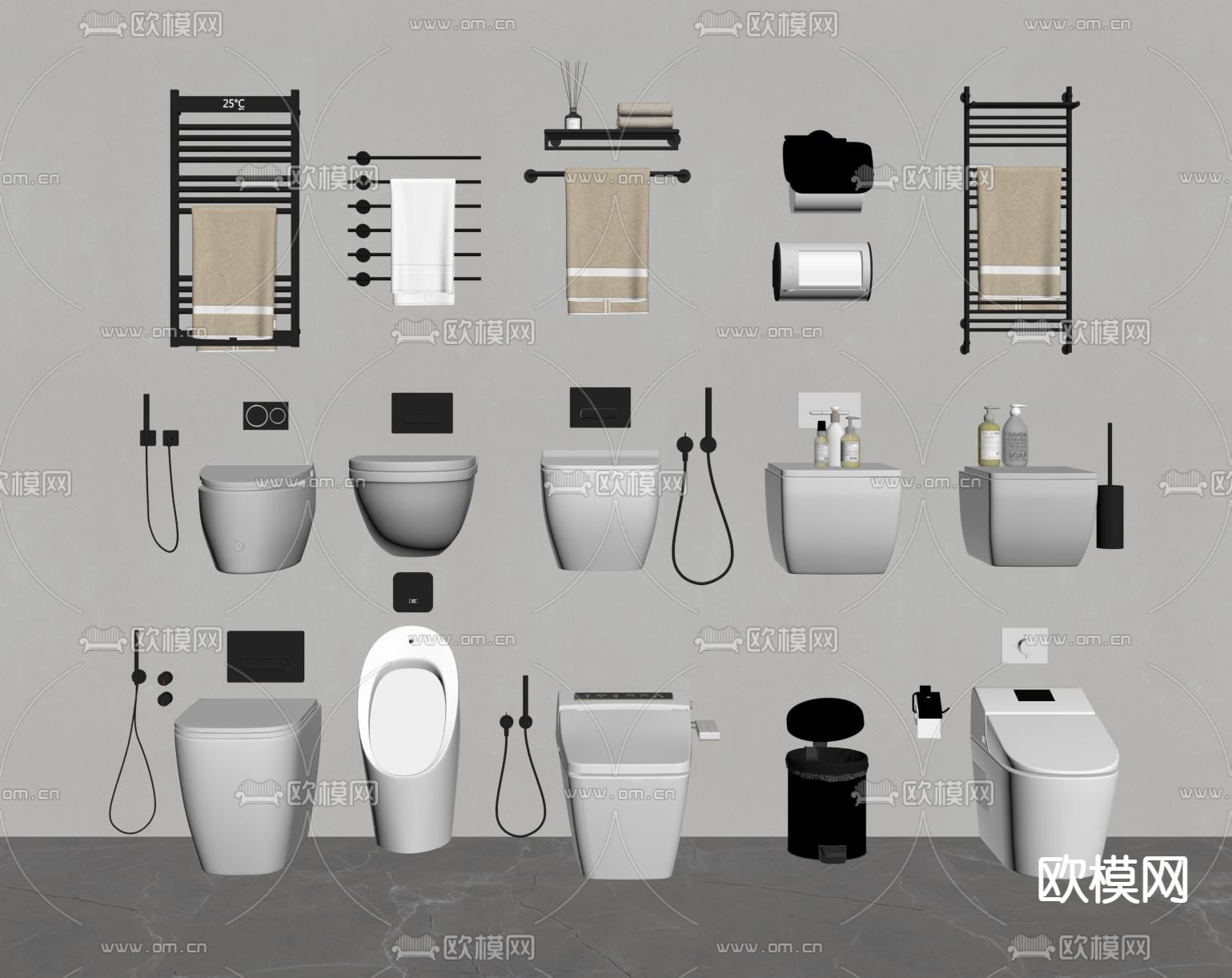 马桶 毛巾架 纸巾盒su模型下载（渲染图2）