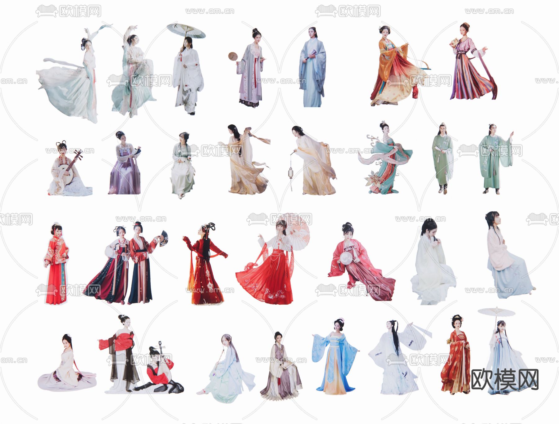 中式2D汉服 人物 女人 su模型下载（渲染图1）