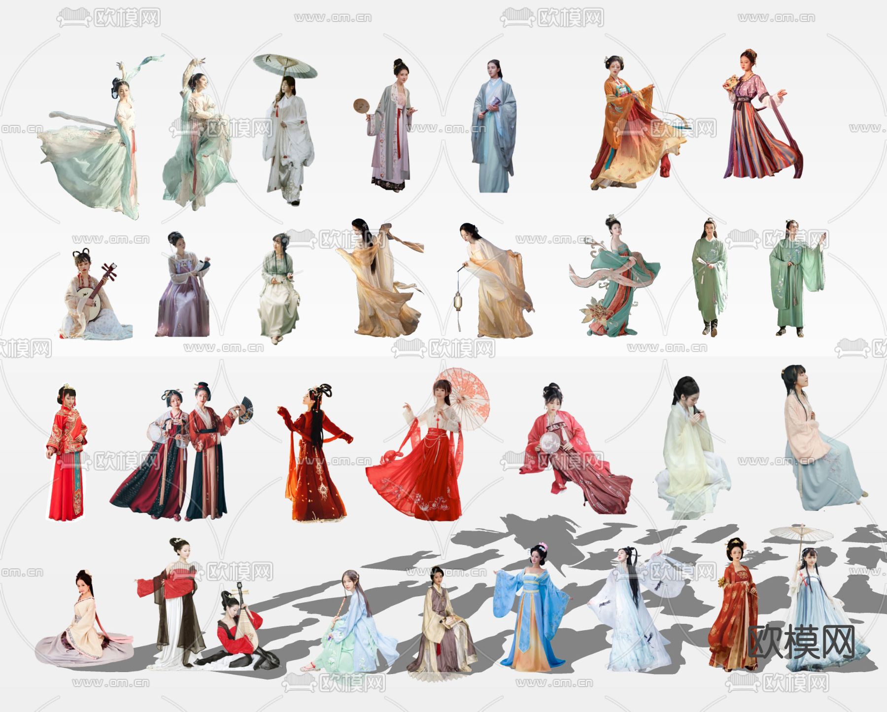 中式2D汉服 人物 女人 su模型下载（渲染图2）