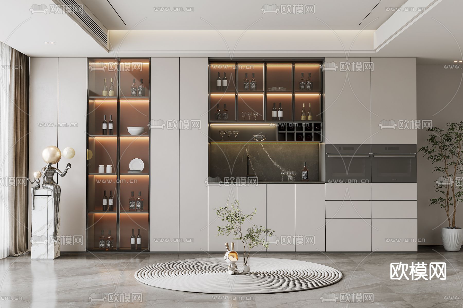 现代酒柜su模型下载（渲染图1）