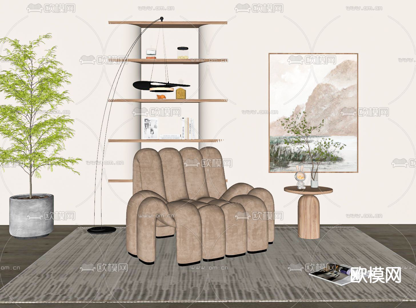 现代休闲沙发su模型下载（渲染图2）