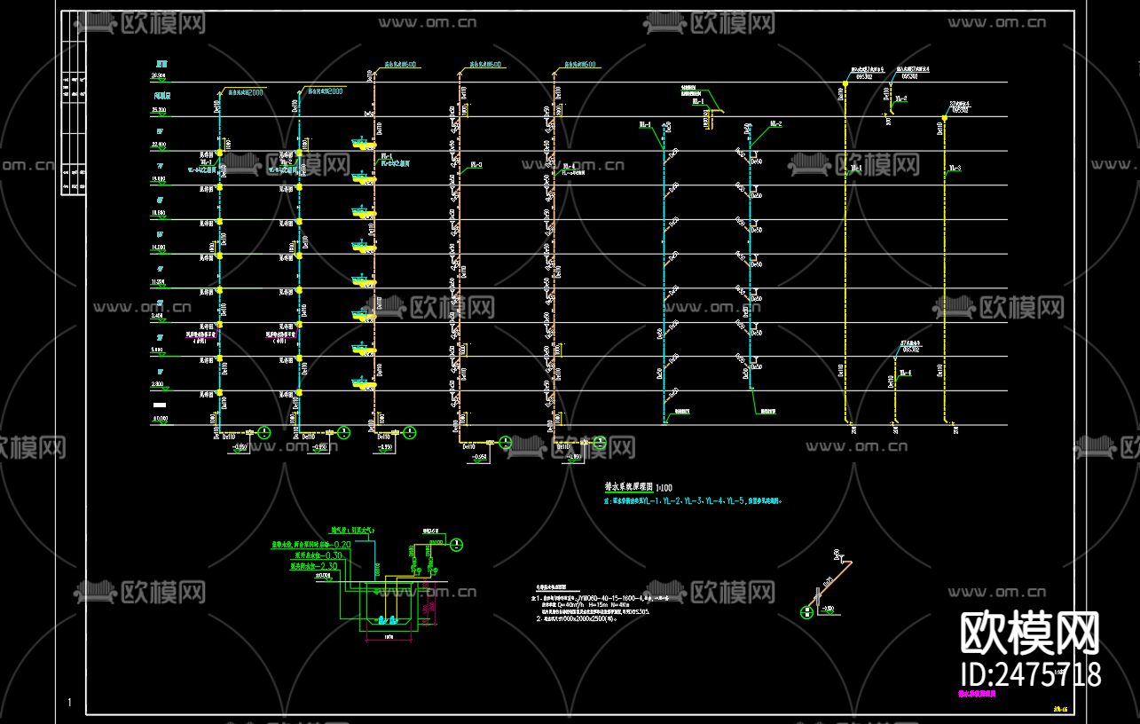 金色界城项目1号楼给排水及水灭火系统CAD施工图下载（渲染图3）