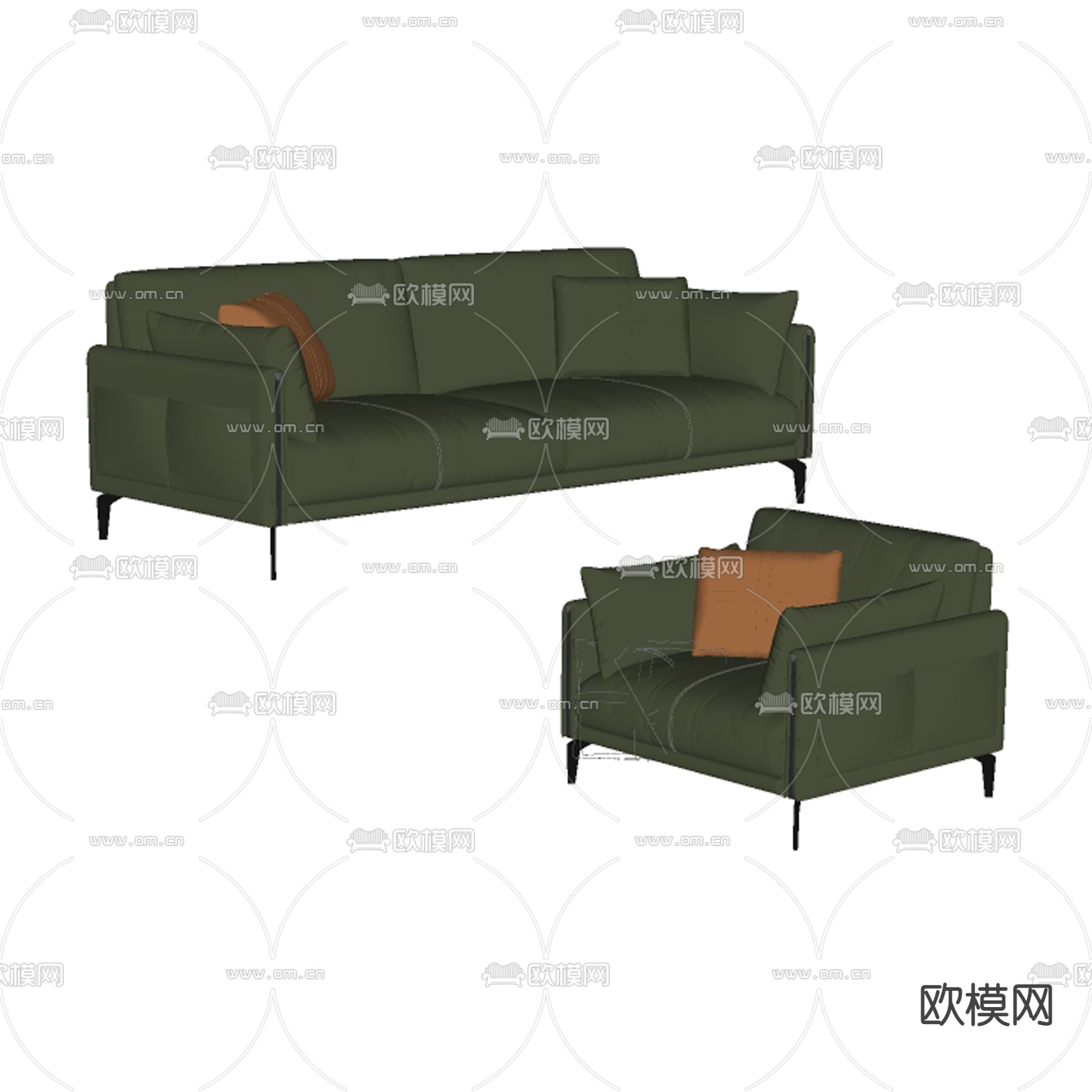 现代组合沙发su模型下载（渲染图2）