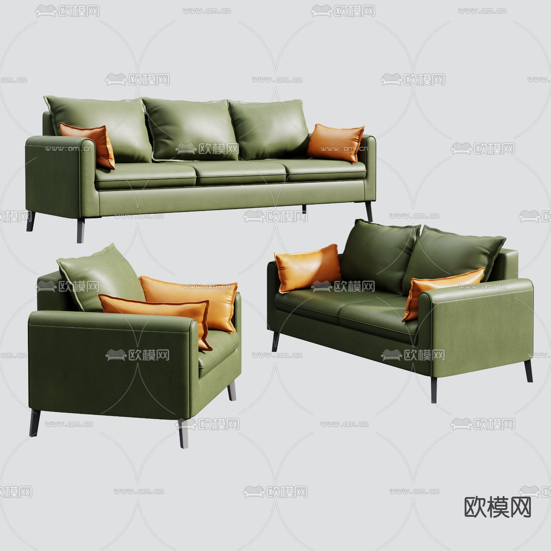 多人沙发 绿色沙发3d模型下载