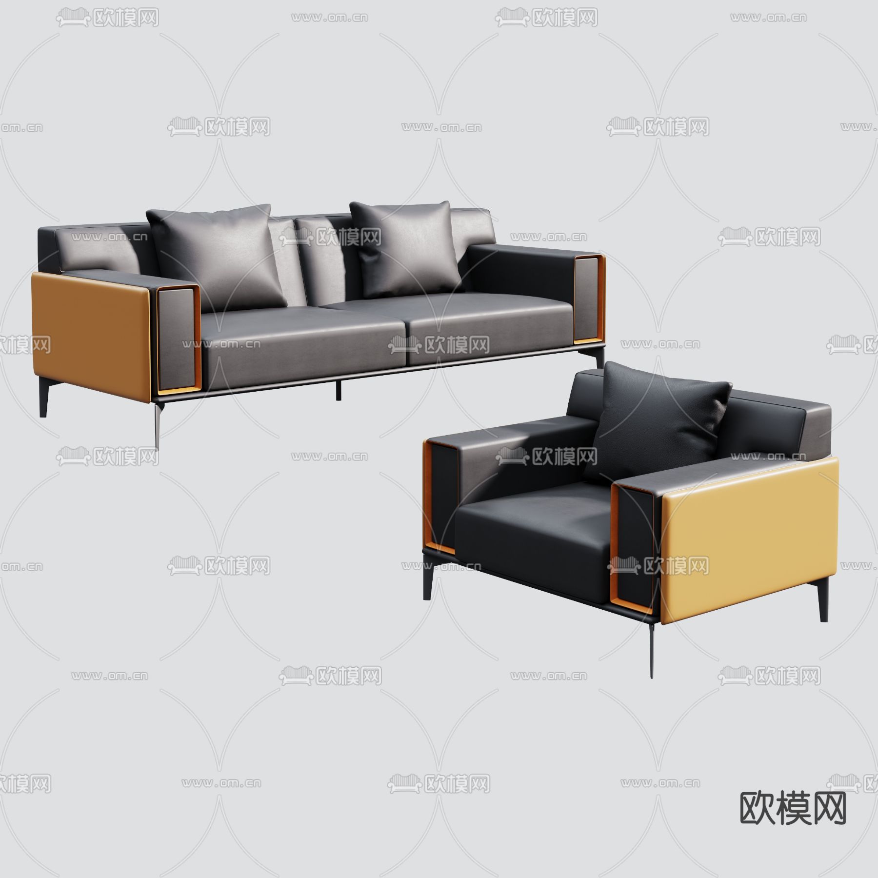 现代皮革沙发3d模型下载_ID12302130_3dmax免费模型-欧模网