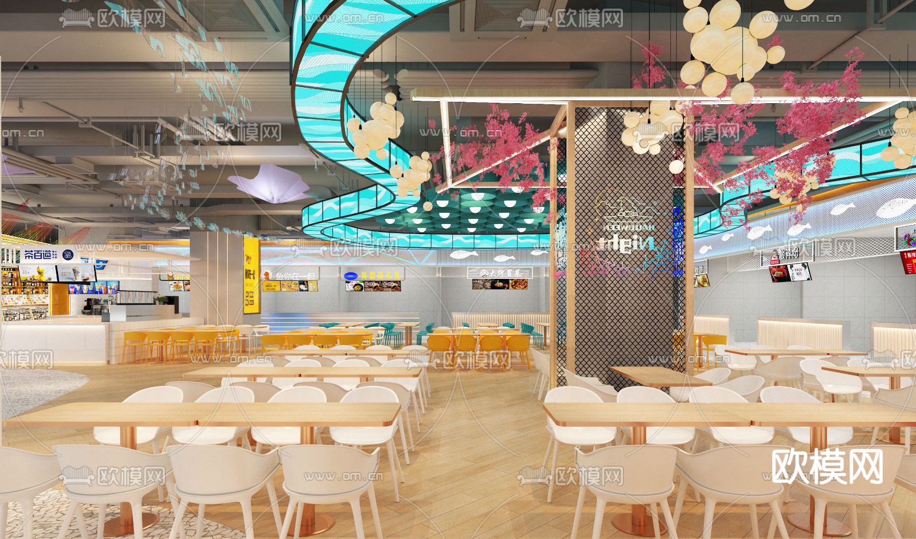 现代美食广场3d模型下载（渲染图3）