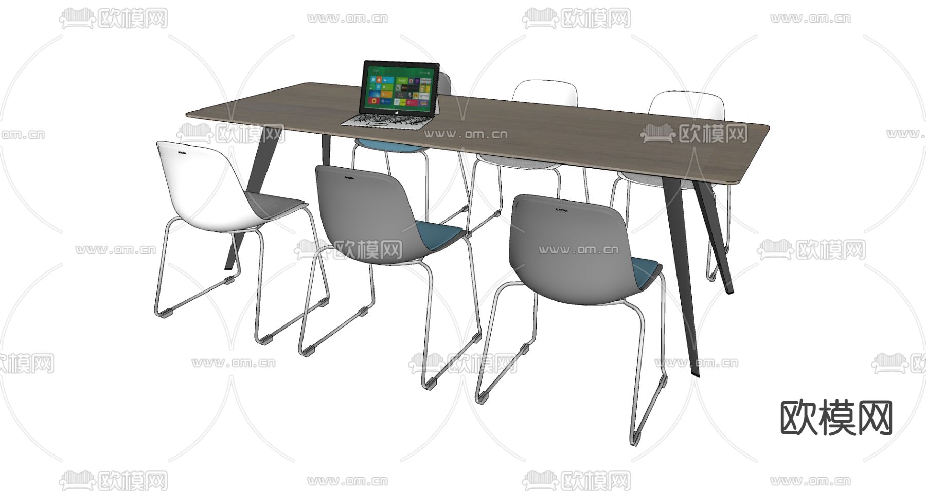 现代会议桌 会议台su模型下载（渲染图2）
