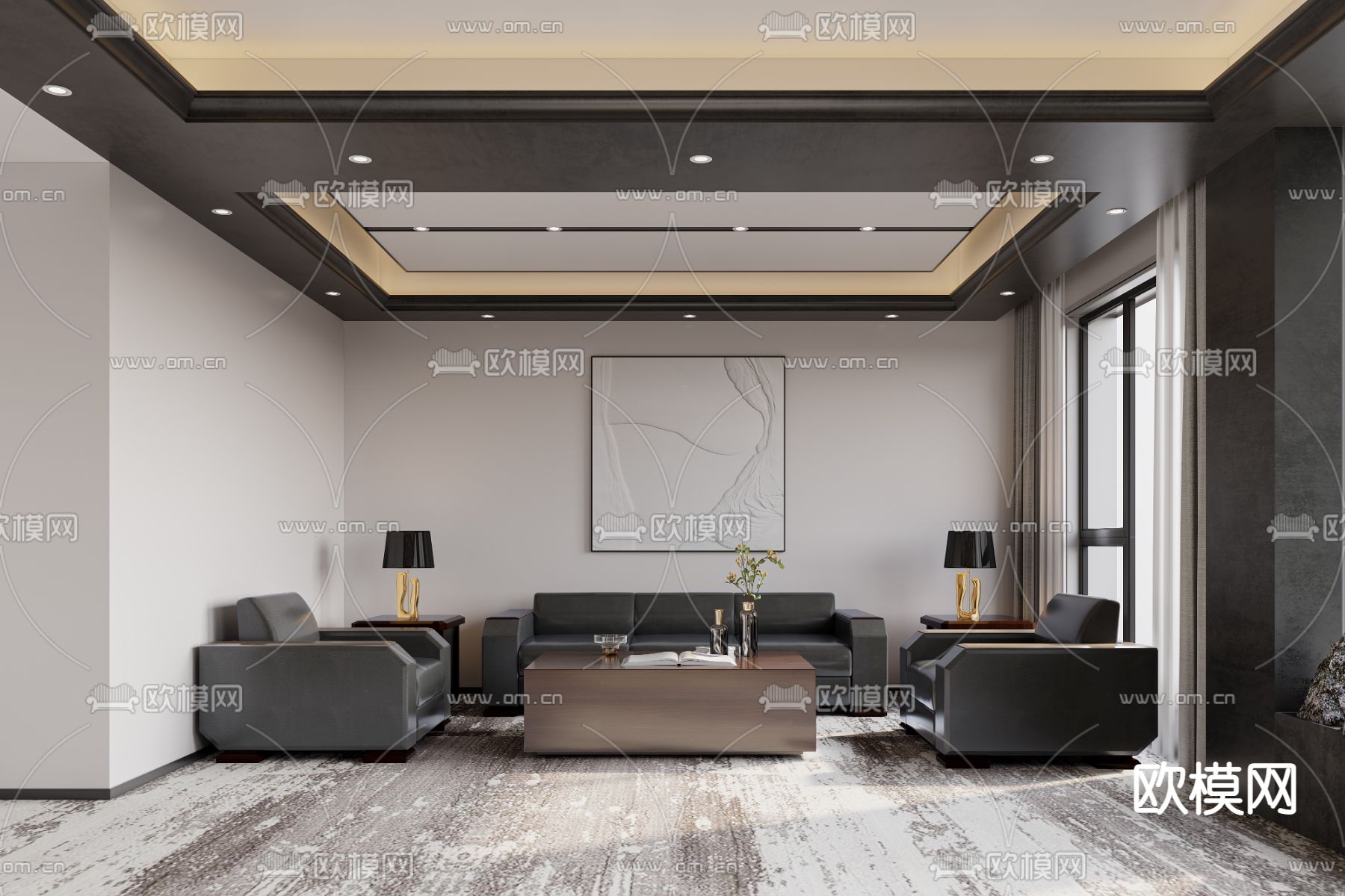 现代总经理室 董事长室3d模型下载（渲染图2）