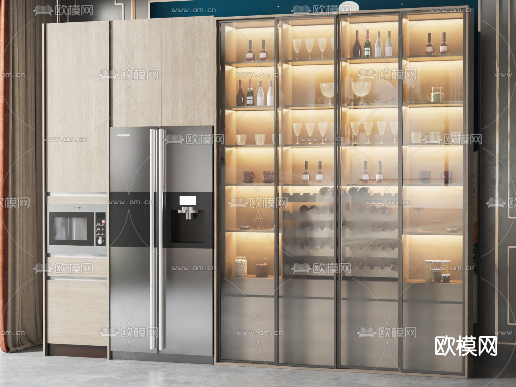 北欧酒柜厨卫门推拉门3d模型-免费3dmax模型库-欧模网