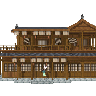  中式古建 仿古商业建筑su模型 