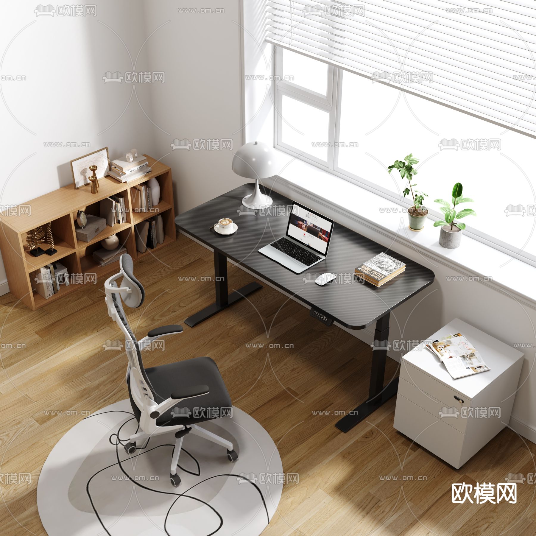 现代办公桌椅su模型下载（渲染图1）