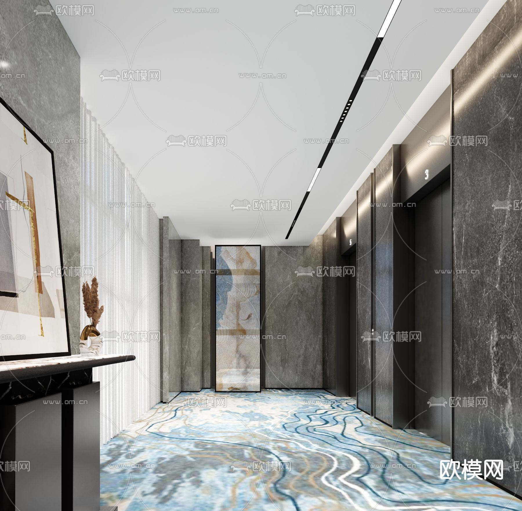 现代酒店电梯厅su模型下载（渲染图1）