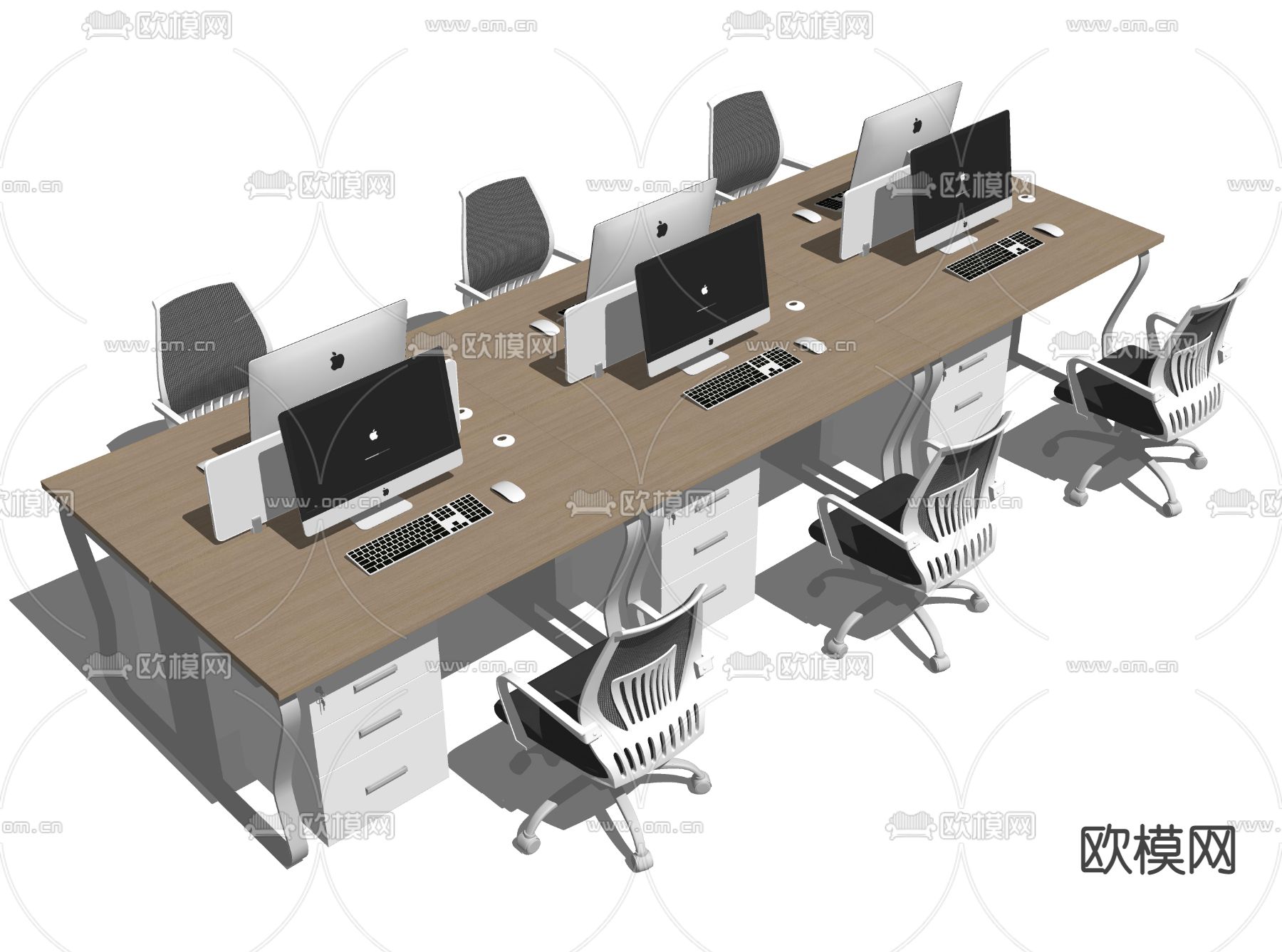 现代卡位办公桌su模型下载（渲染图2）