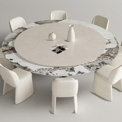 现代圆形餐桌椅su模型