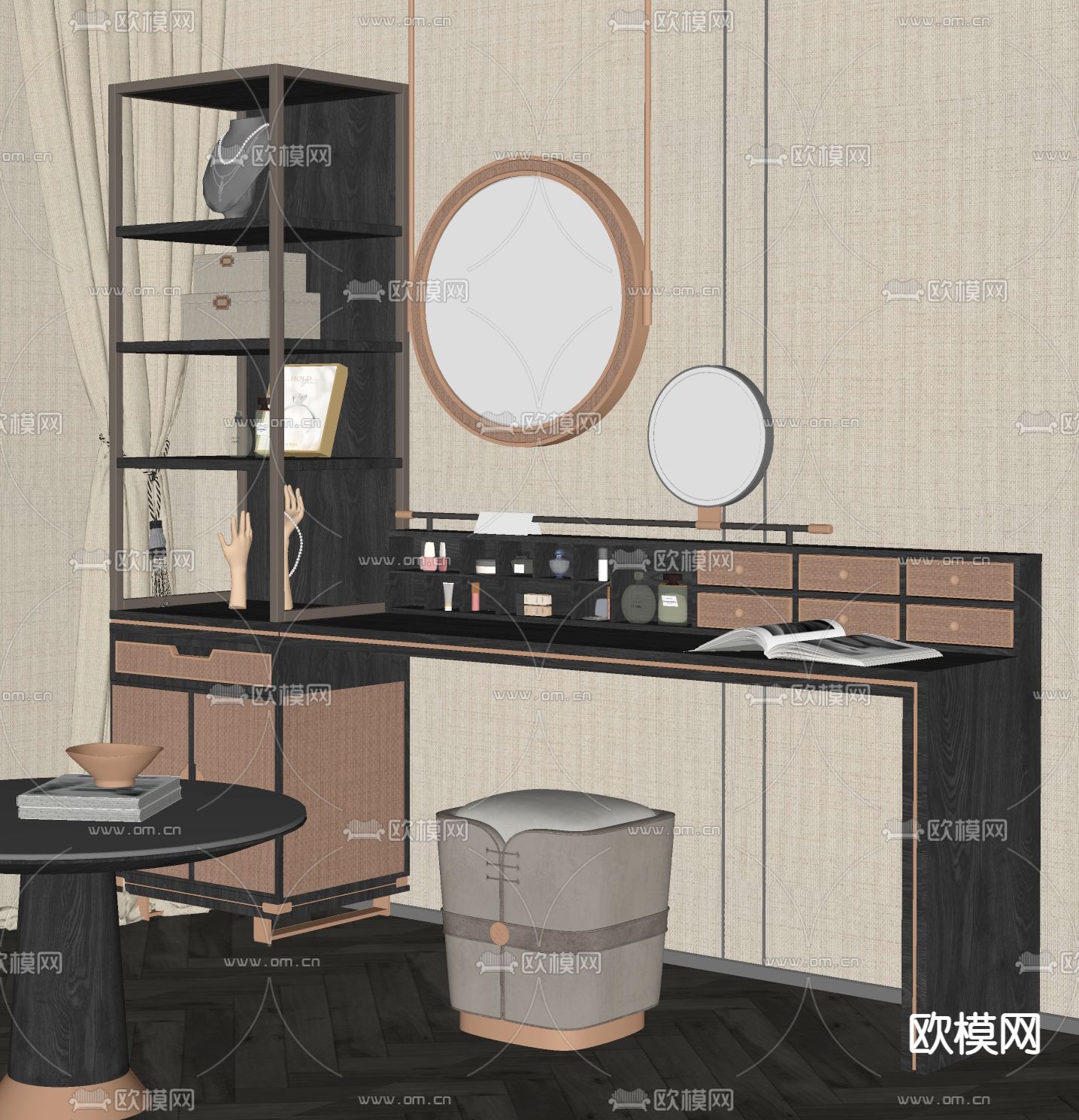 现代梳妆台 化妆桌su模型下载（渲染图2）